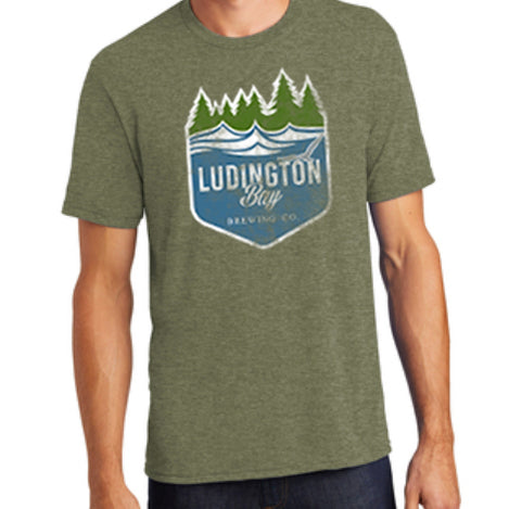 Ludington Bay Brewing Co. Men's Distressed Badge T-Shirt - Military Green