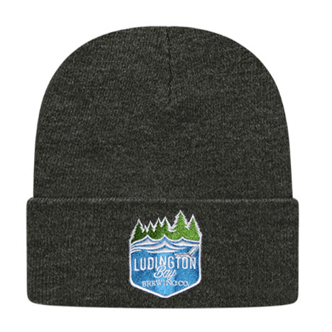 Knit Cap with Cuff - Embroidered Ludington Bay Brewing Badge - Dark Grey